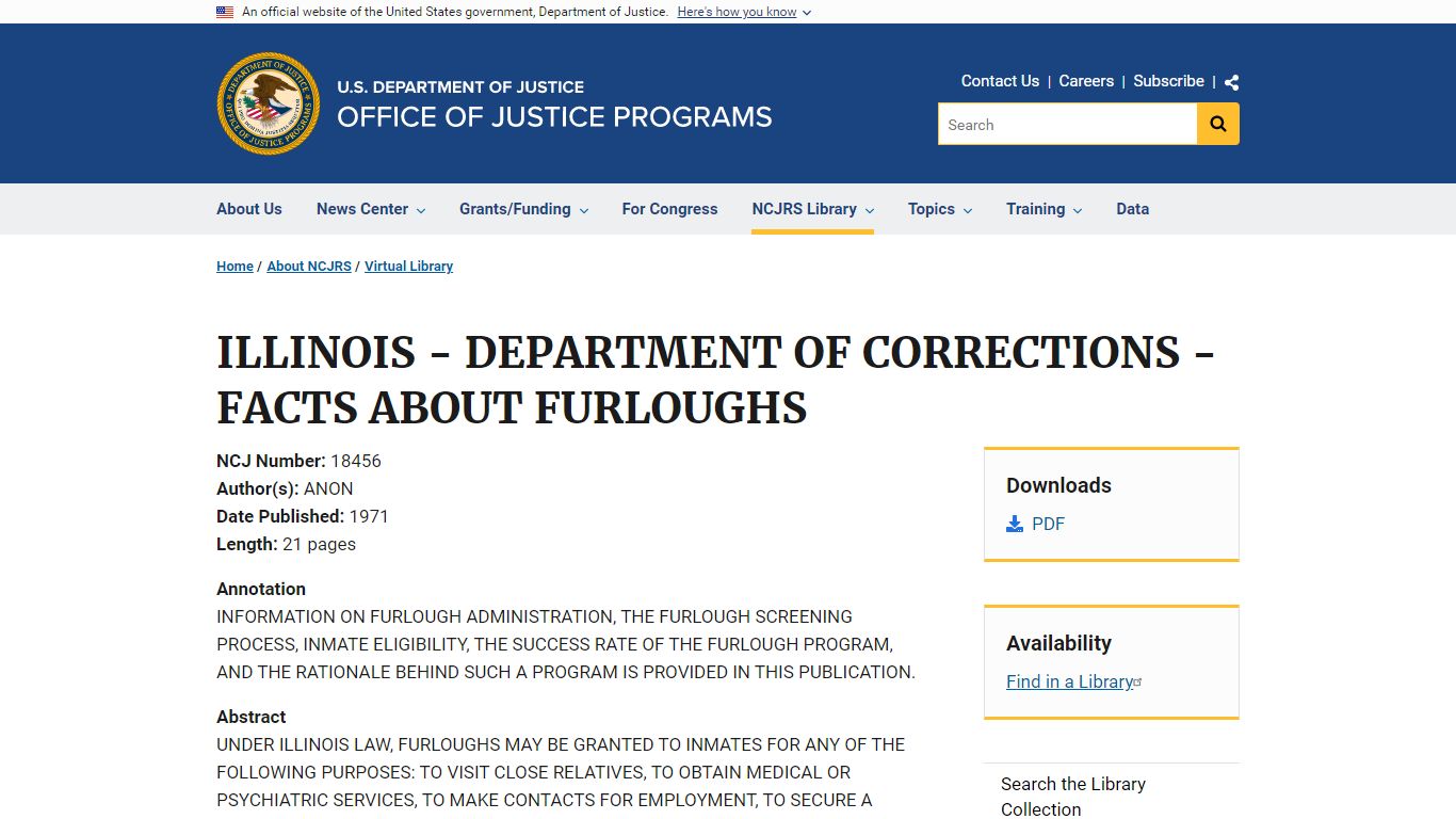 ILLINOIS - DEPARTMENT OF CORRECTIONS - FACTS ABOUT FURLOUGHS